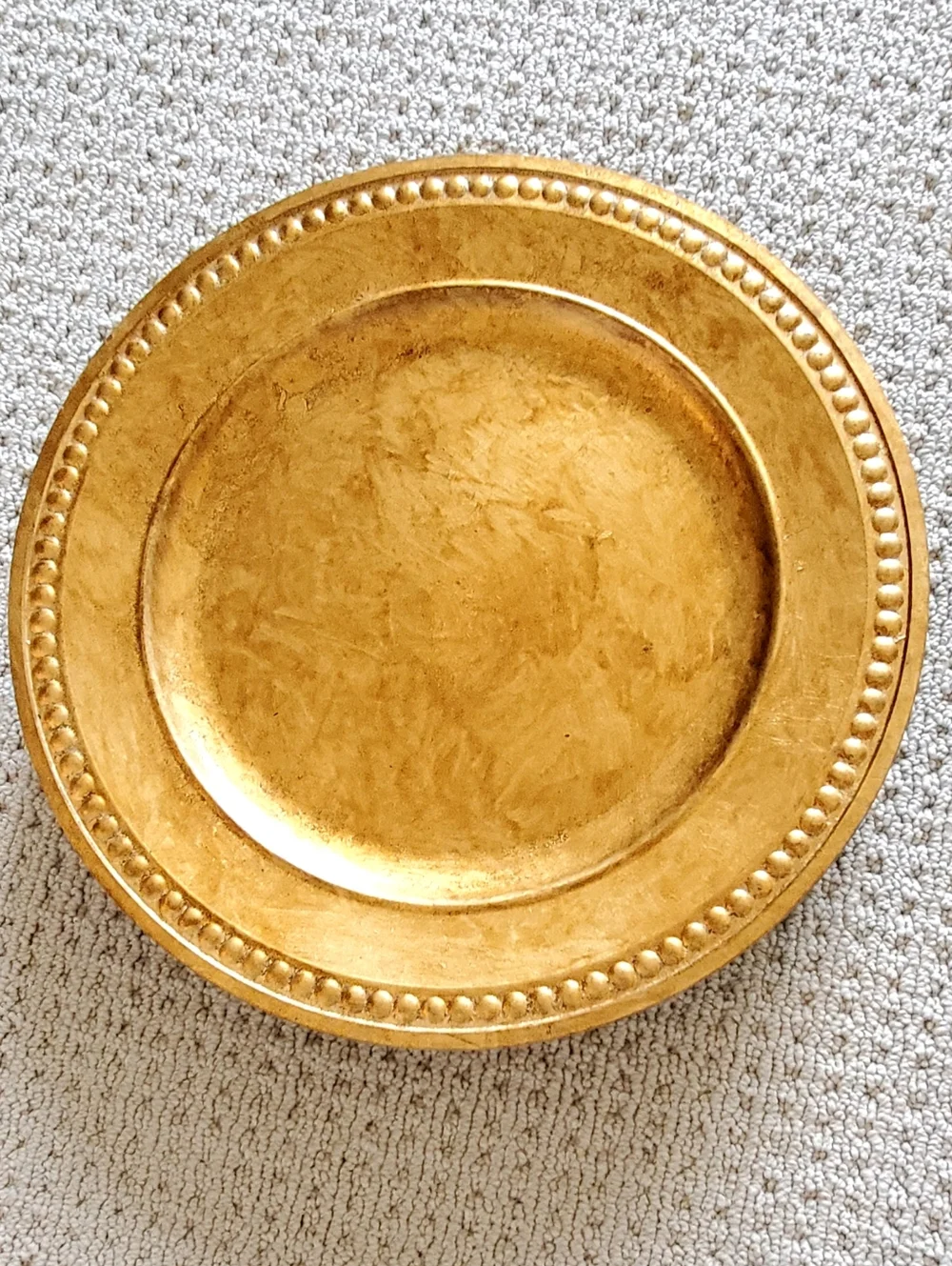 Pottery Barn Handbrushed Gold Beaded Gilt Charger 14